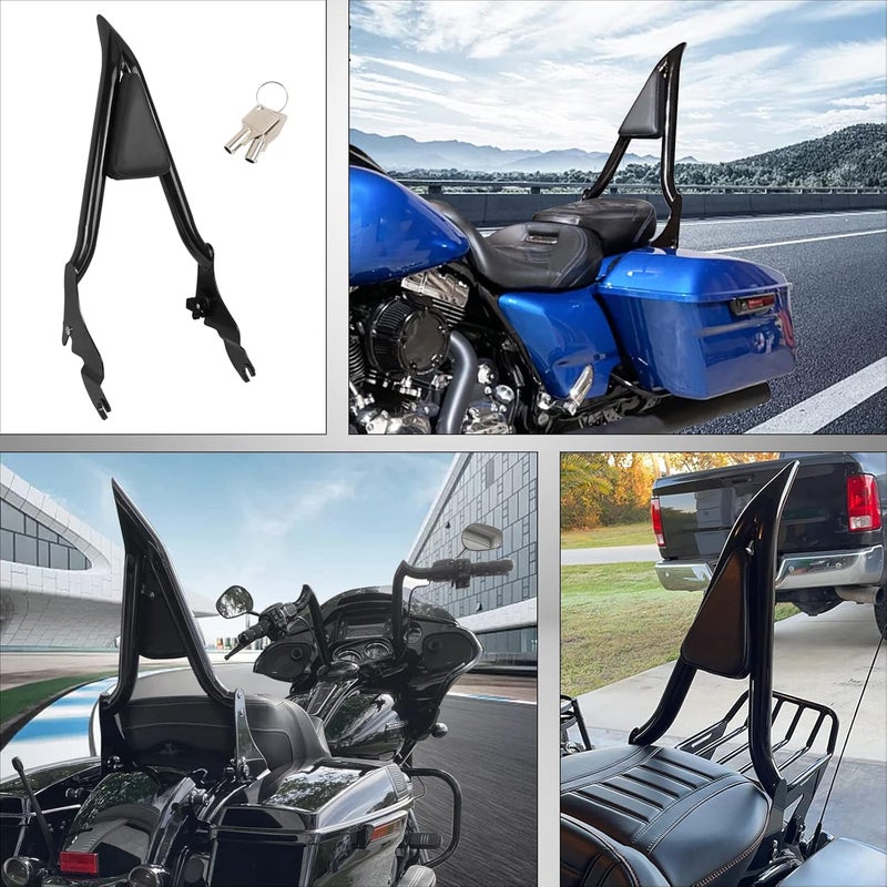 AUFER 28" Motorcycle Rear Passenger Backrest Sissy Bar With Pad Locked Rotary Docking Latches Clips With Keys Compatible With For Touring Road King Road Glide Street Glide Electra Glide 2009-2025 - Image 2